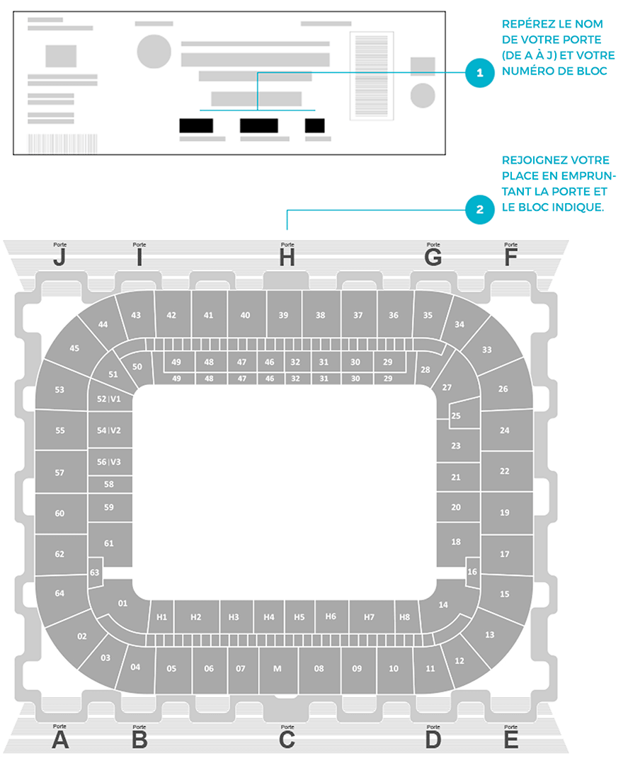 Maquette d'un billet pour repérer le nom de votre porte et votre numéro de bloc